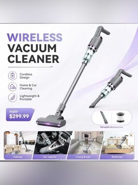 New *Wireless Cordless Vacuum Cleaner - Gray/Purple Retail $299
